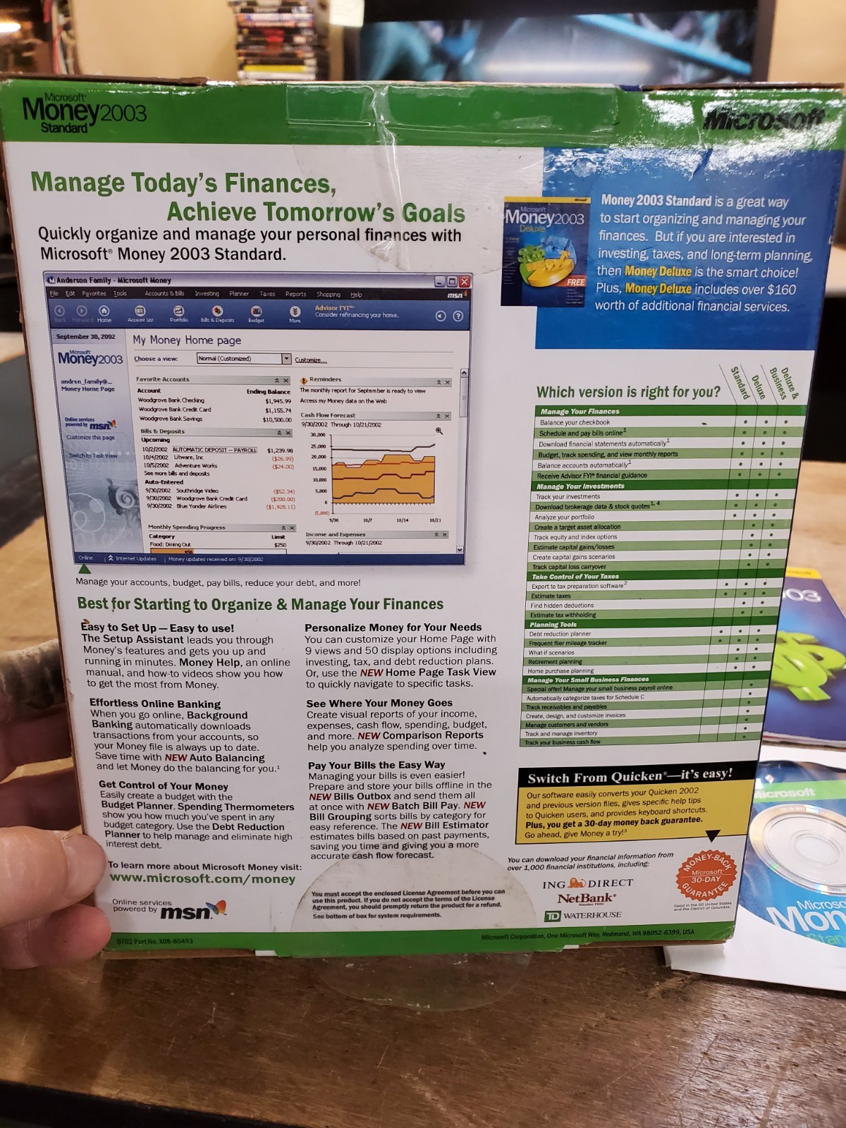 Microsoft Money 2003 Standard PC Software in Box For Windows 98, 2000, ME, XP+