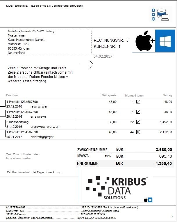 Rechnungs-Software Handwerker Gewerbe Rechnungsprogramm Kleinunternehmen Win Mac