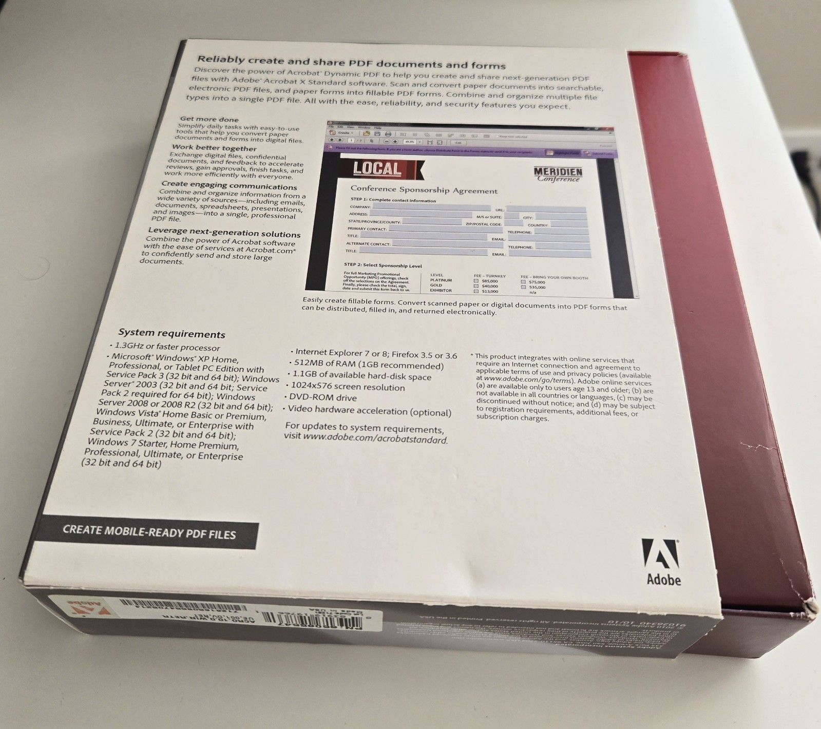 Adobe Acrobat X Standard – Windows Full Retail Box DVD w/ Genuine Product Key