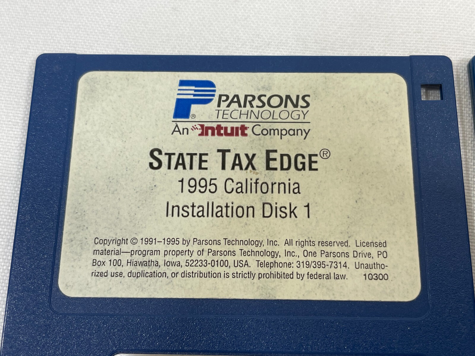 Vintage 1995 Parsons Technology Software State & Personal Tax Edge 3.5″ Floppy 7