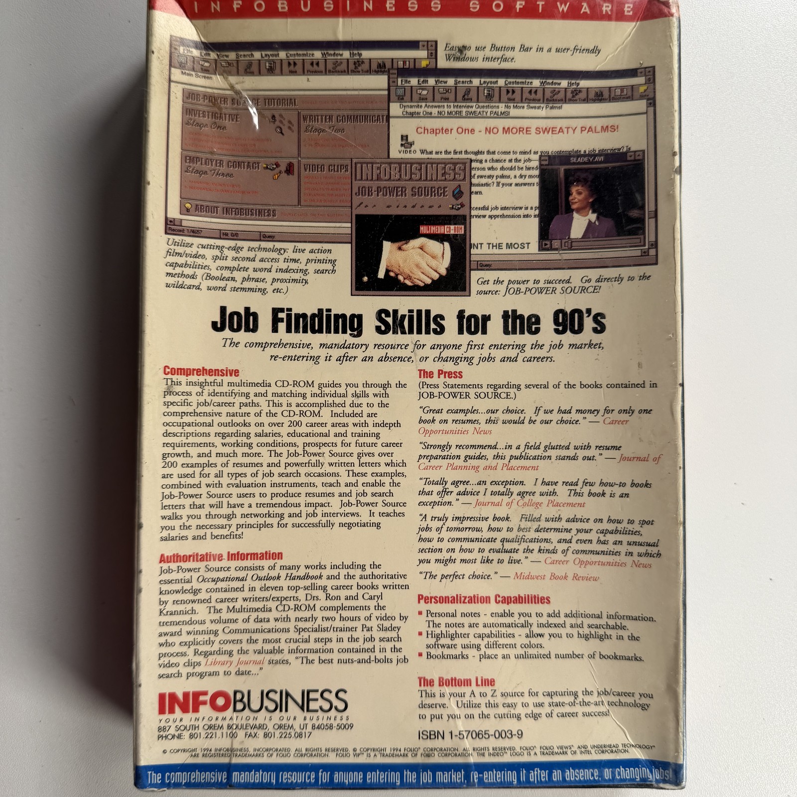 Infobusiness Job Power Source CD-ROM for Windows Job Finding Skills 90s New