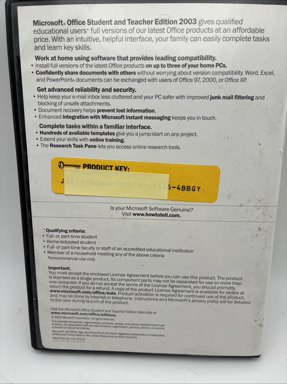 Microsoft Office Student and Teacher Edition 2003 Word Excel w/ Key