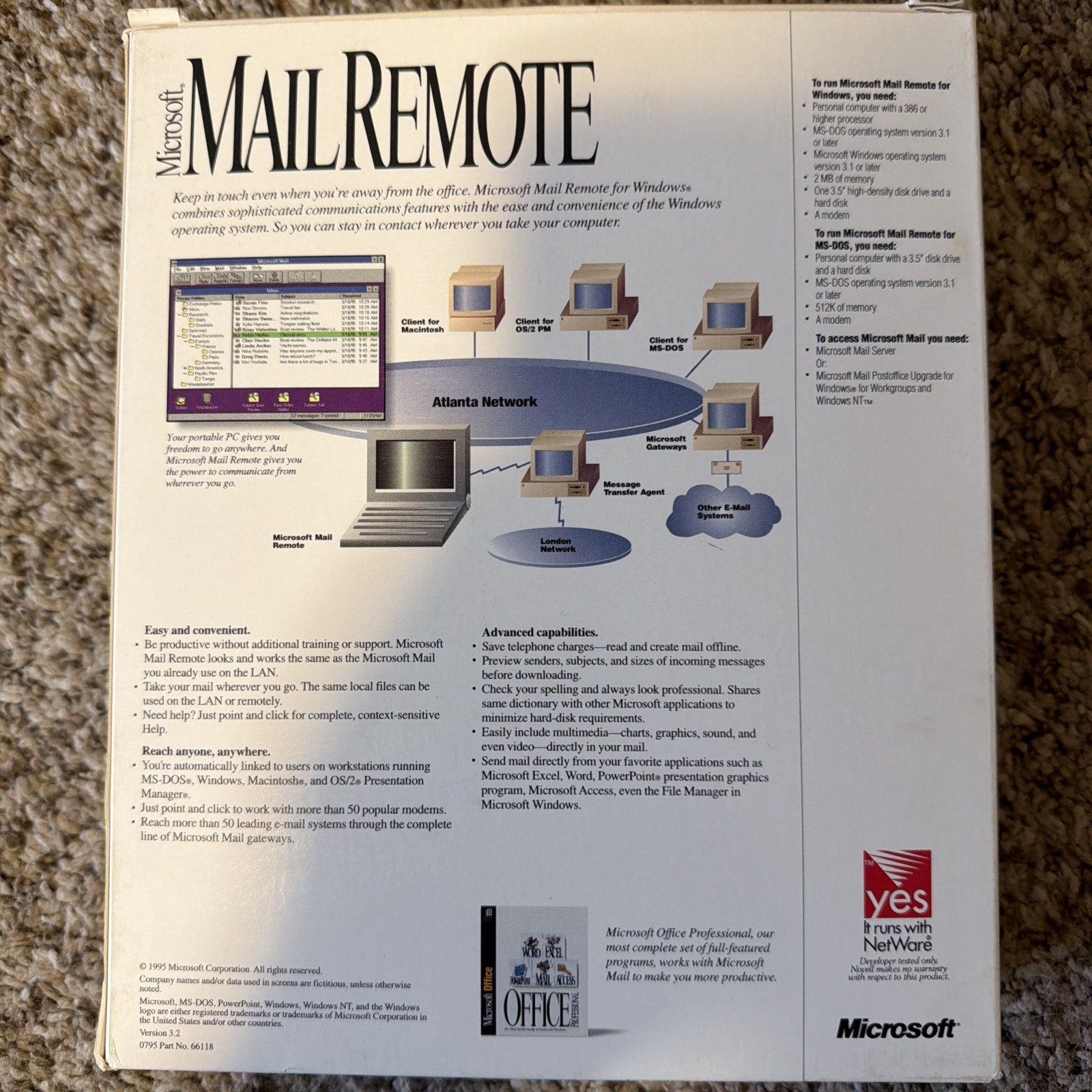 Microsoft Mail Remote (1994) Version 3.2 Super Rare – Open Box, floppies sealed