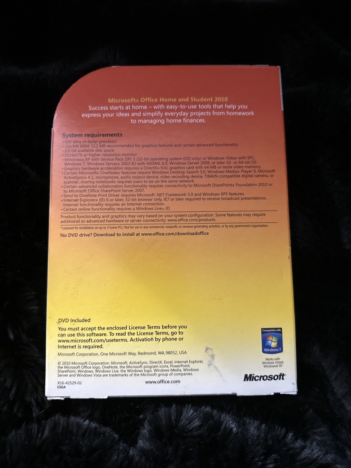 Microsoft Office 2010 Home and Student Family Pack Licensed For 3PCs=RETAIL BOX=