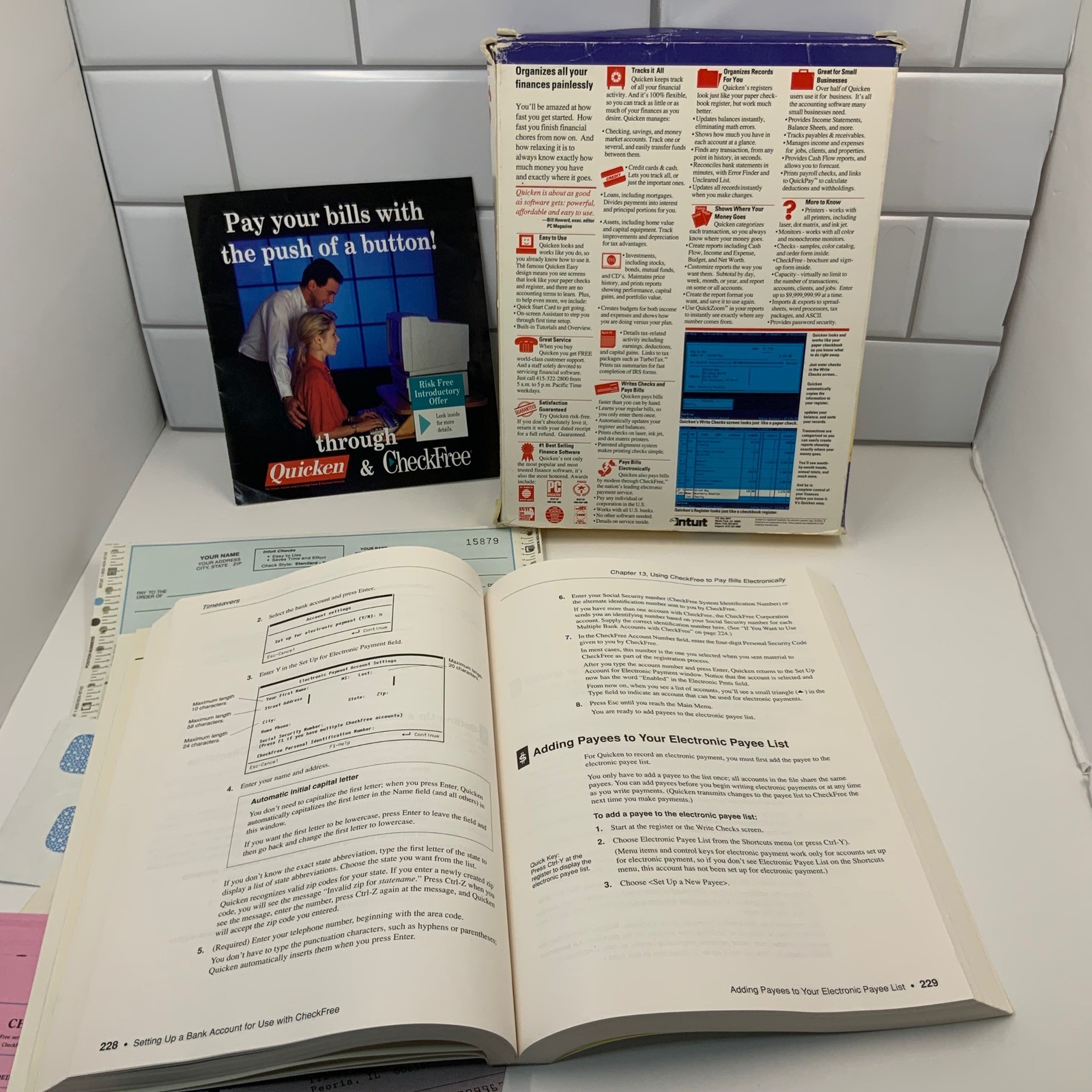 Vintage Intuit Quicken 5.0 IBM DOS Software Big Box 1991 Manual CheckFre No Disc