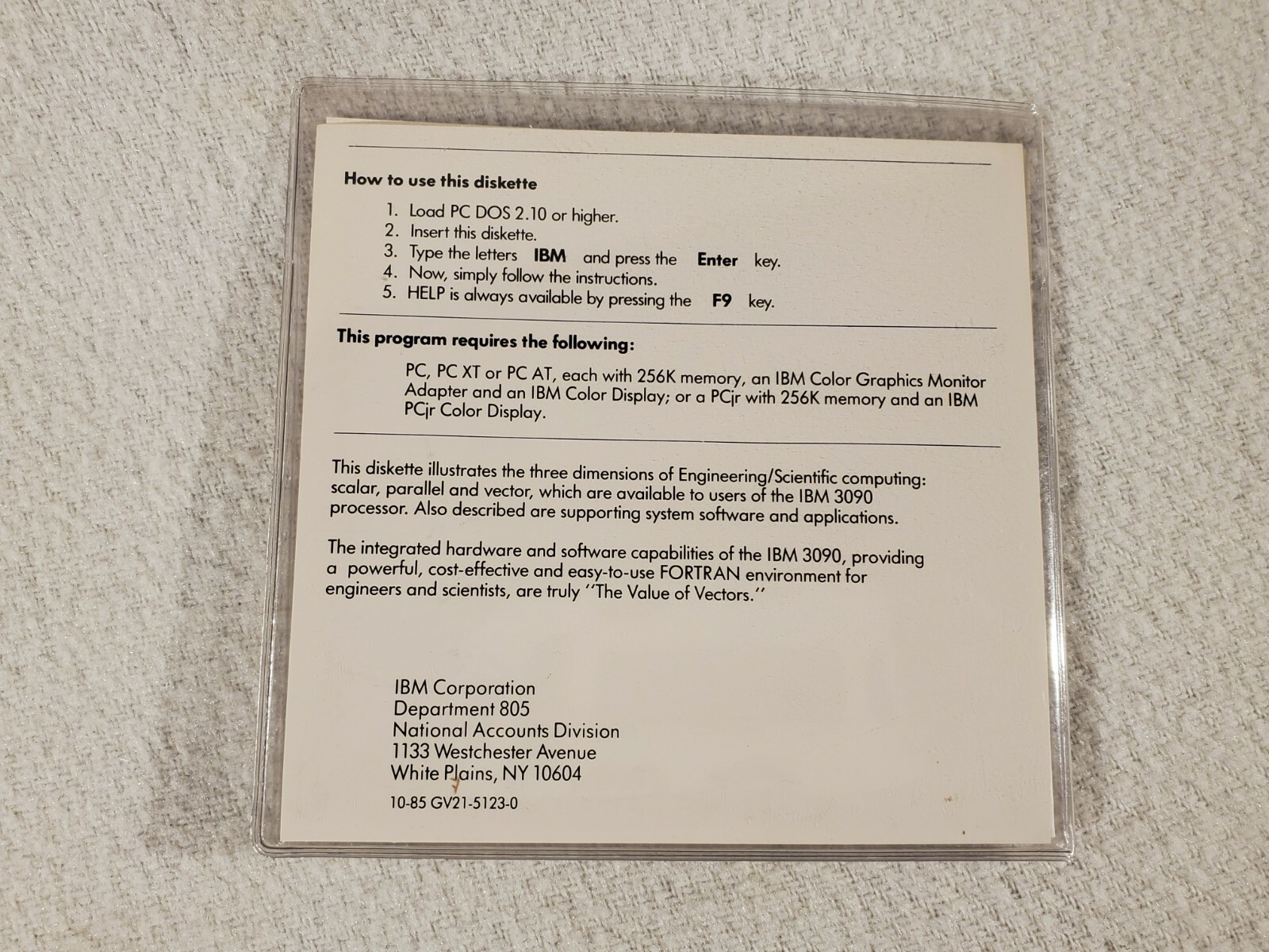 Vtg 1985 Software ~ IBM The Value of Vectors Presentation ~ 5.25″ Floppy Disk