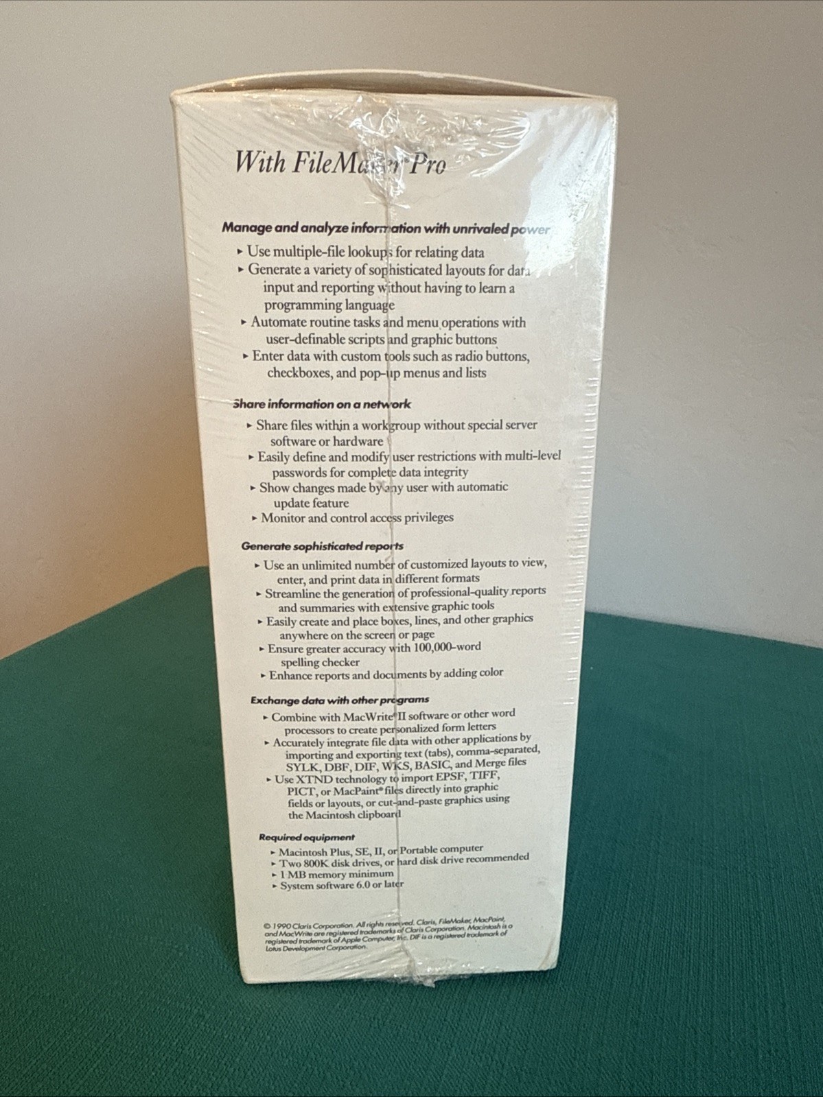 Vintage Claris FileMaker Pro Macintosh Software Sealed Promotional Copy NOS 1990