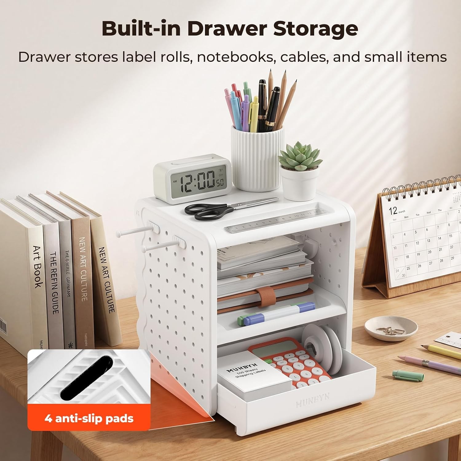 ILH03 4×6 Thermal Label Holder, 5-in-1 Sticker Holder with 3-Tier Shelf,