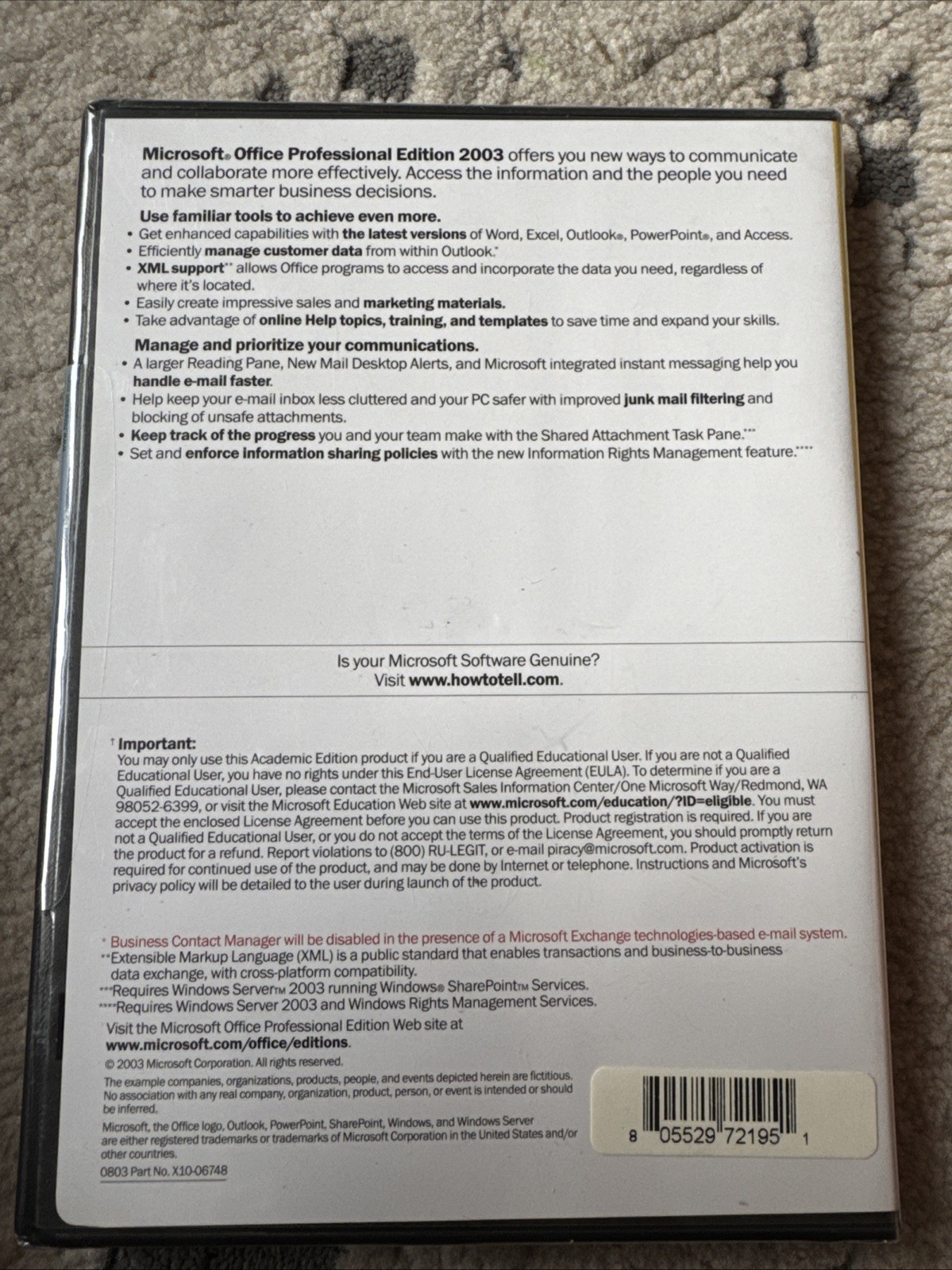 Microsoft Office 2003 Professional Licensed Academic Edition Brand New Sealed
