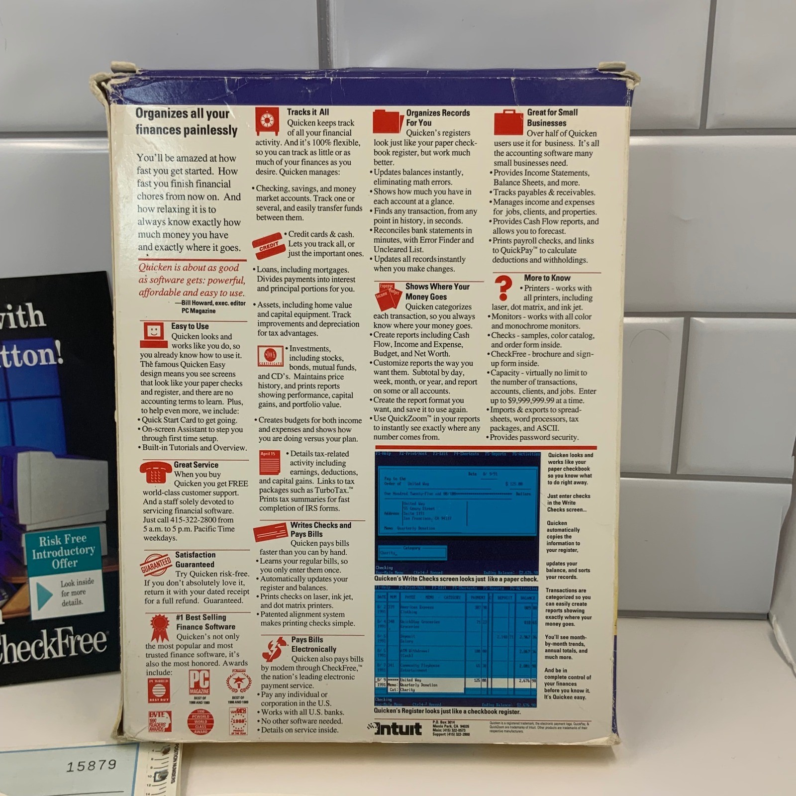 Vintage Intuit Quicken 5.0 IBM DOS Software Big Box 1991 Manual CheckFre No Disc