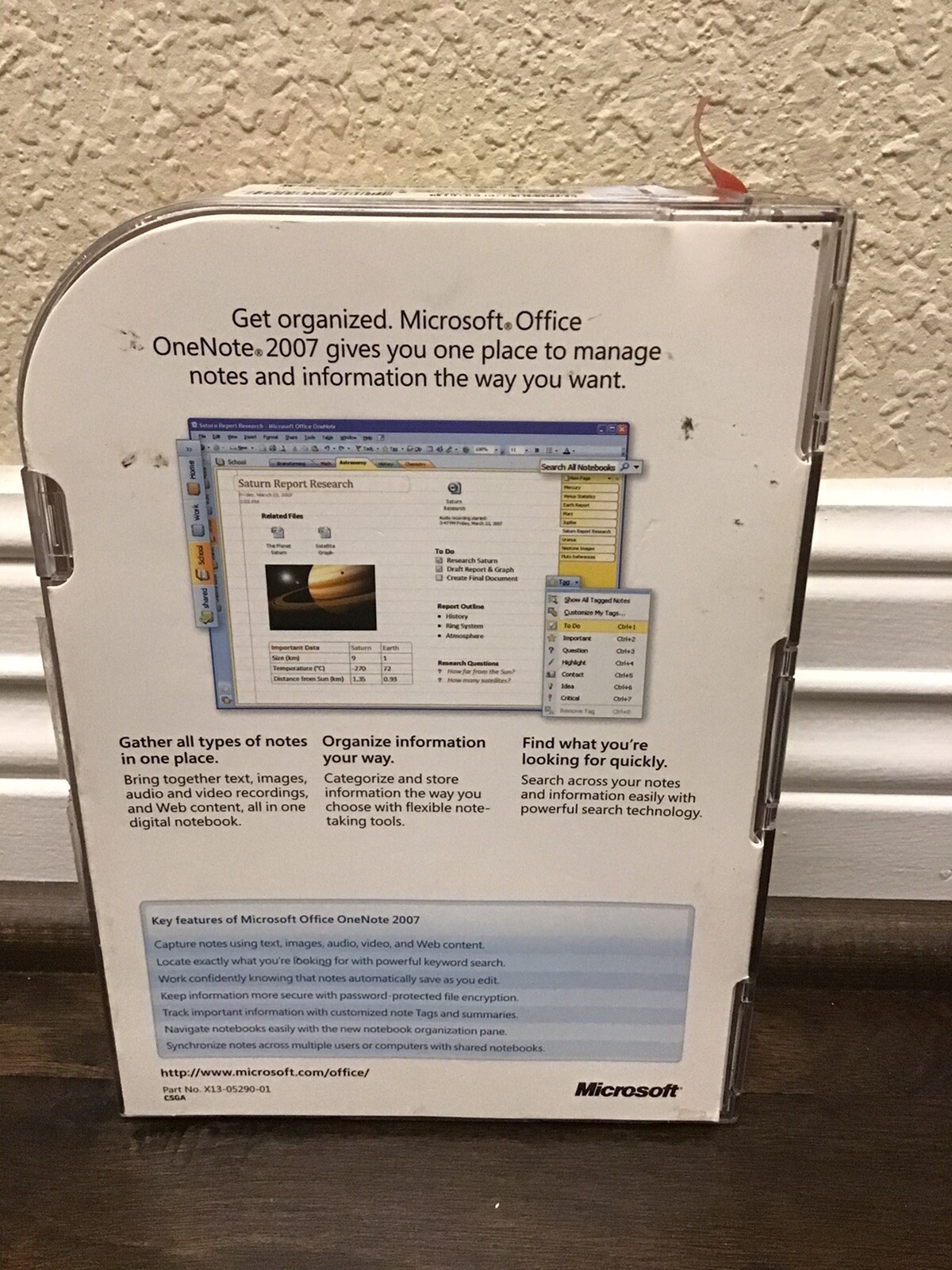 Microsoft OneNote Home and Student 2007 Product Key Insets And Case