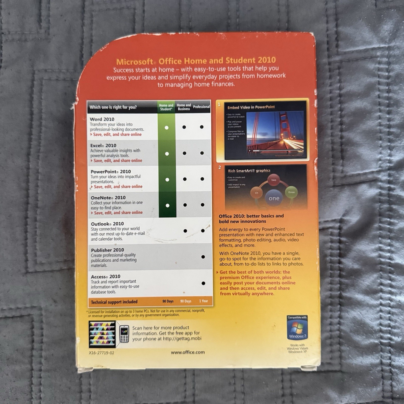Microsoft Office Home And Student 2010 w/Product Key, 3 Devices Word/Excel/PwrPt