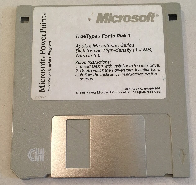 Microsoft Power Point 3-1/2″ Floppy Disk For Apple Mac Ver 3.0 1-3 Font & Viewer