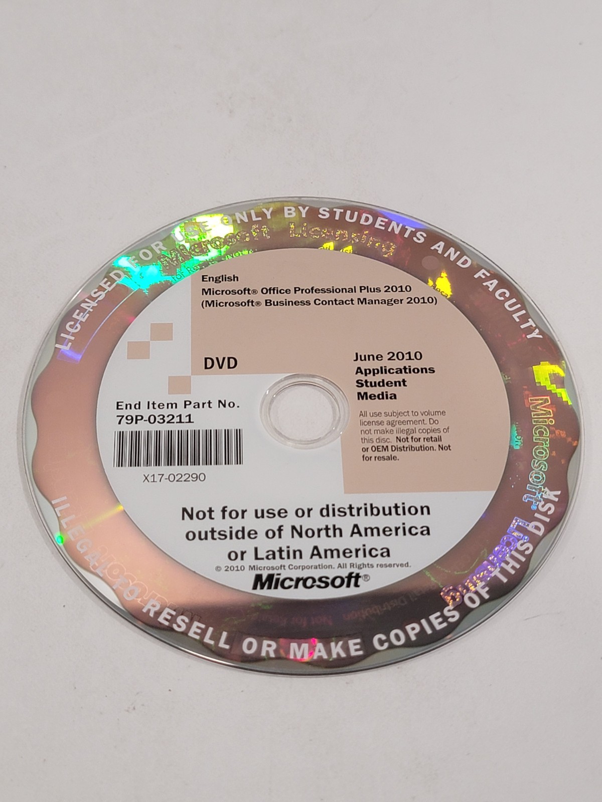 Microsoft June 2010 Applications Student Media Disc DVD | Office Pro | DISC ONLY