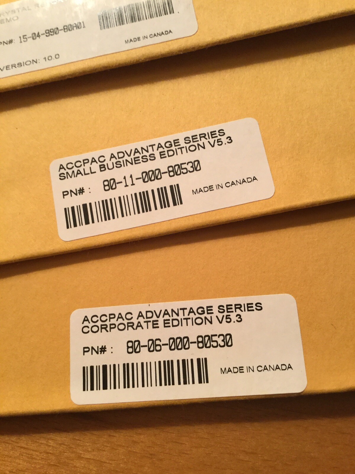 BRAND NEW ORIGINAL ACCPAC Master CDs. v5.3. CRM v5.7 .CRYSTAL REPORTS v10 Pro.