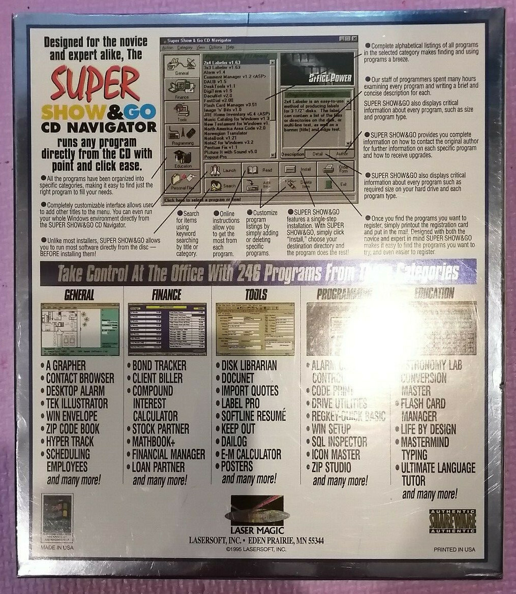 Vintage Power Office CD ROM Software Laser Magic 1995 Windows 95, 246 Programs