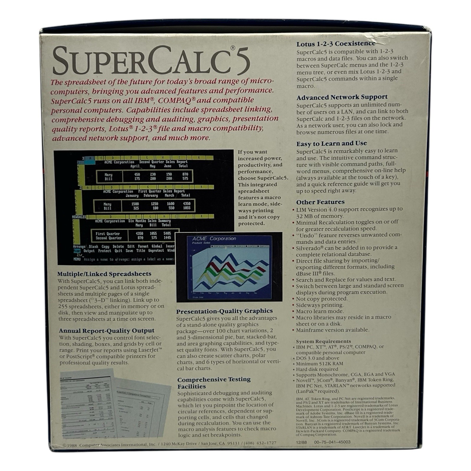 SuperCalc Version 5.0 1988 Computer Associates Complete w/ Guides & 5.25” Disks