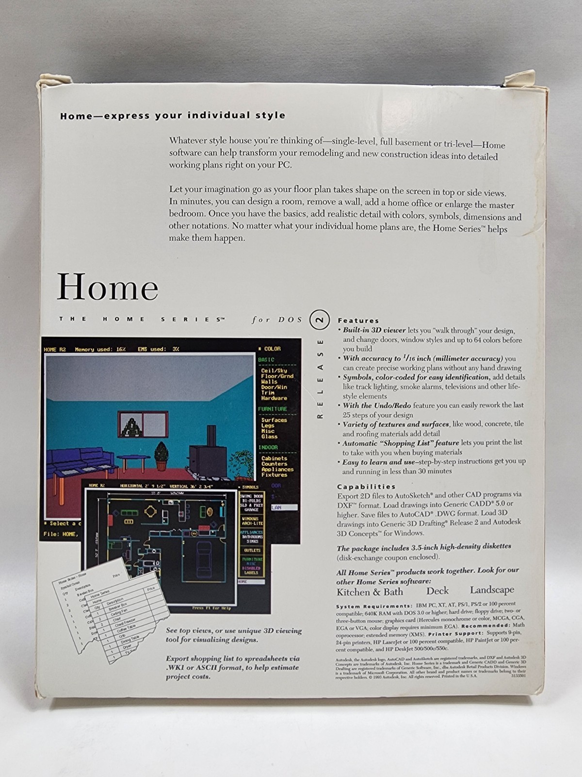 Vintage 1993 Autodesk 3D Plan Home Series with Diskettes & Manuals DOS 2 Release