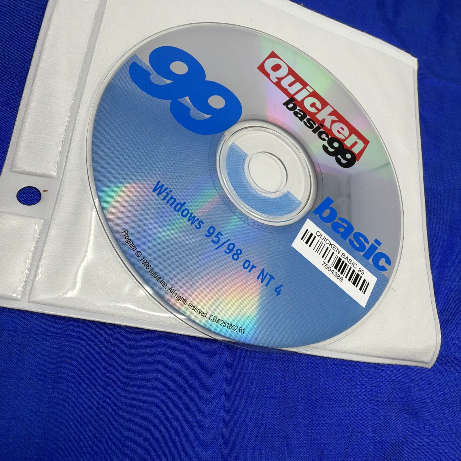 Intuit Quicken Basic 99 Software Disc for Win 95/98/NT4 – CD ONLY!!!!