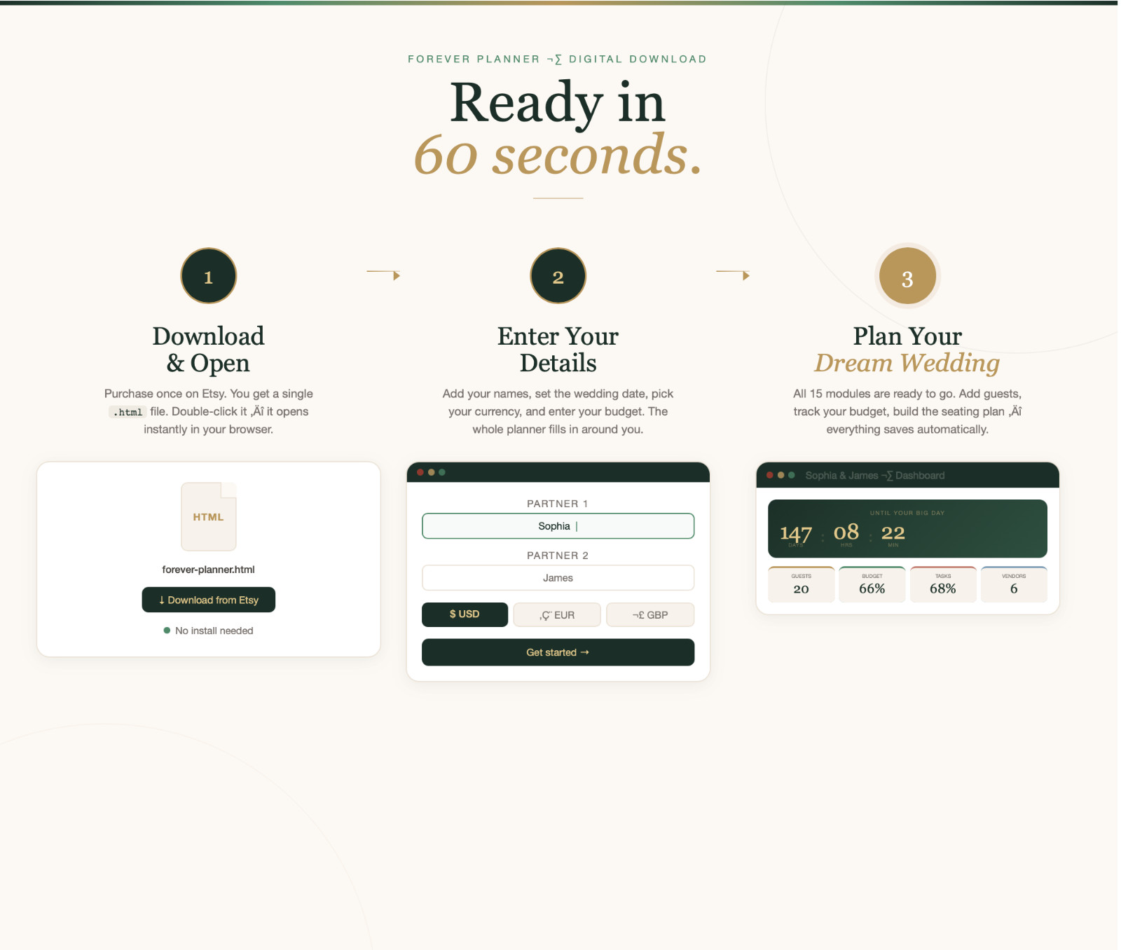 All-in-One Wedding Planner (English) | Digital Planner | Countdown/Budget/Seatin