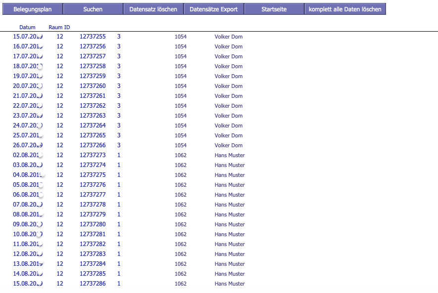 Pension FeW room occupancy plan occupancy calendar occupancy plan booking calendar