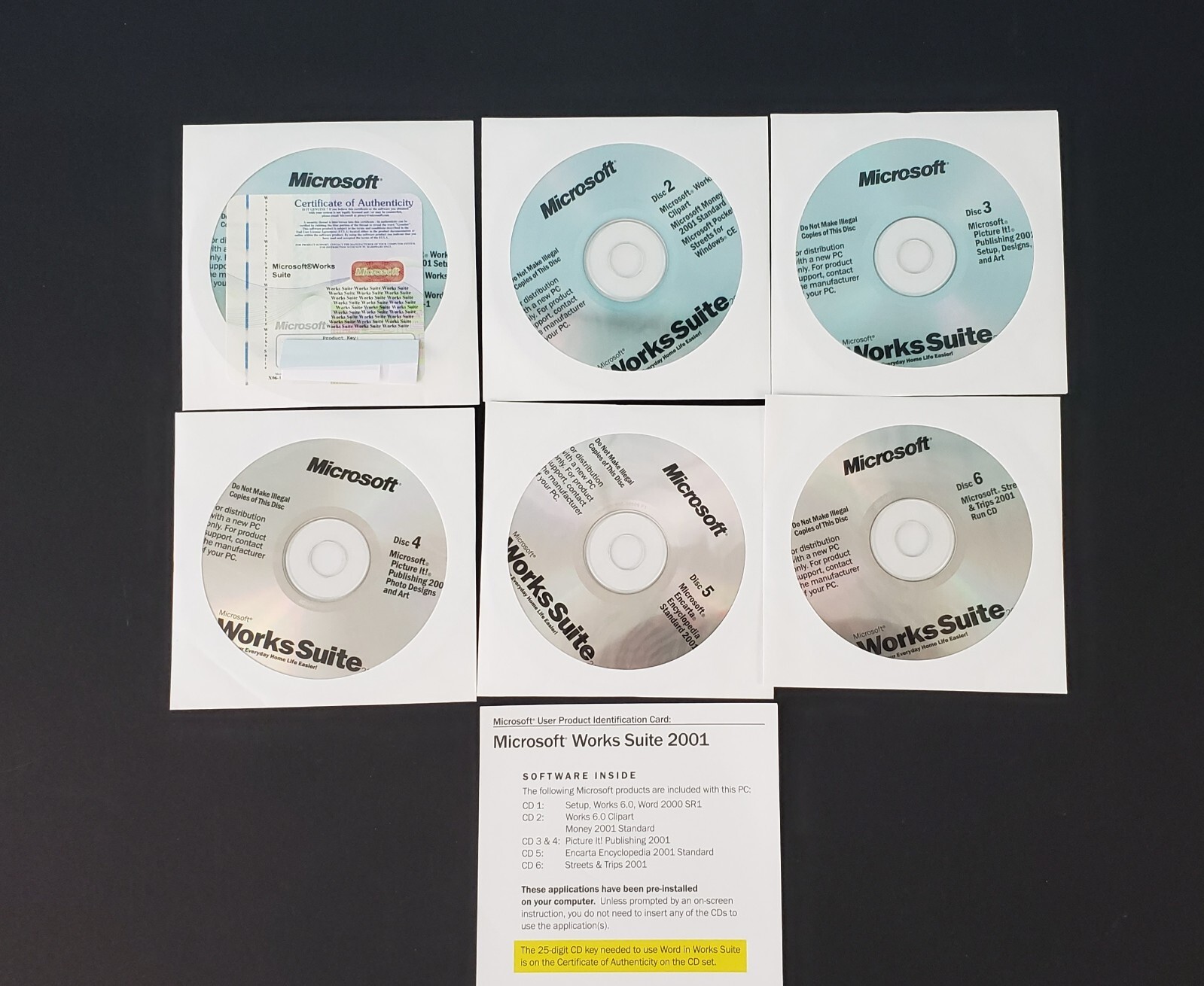 Microsoft Works Suite 6.0 2001 – 6 CD Set with COA & Product Key