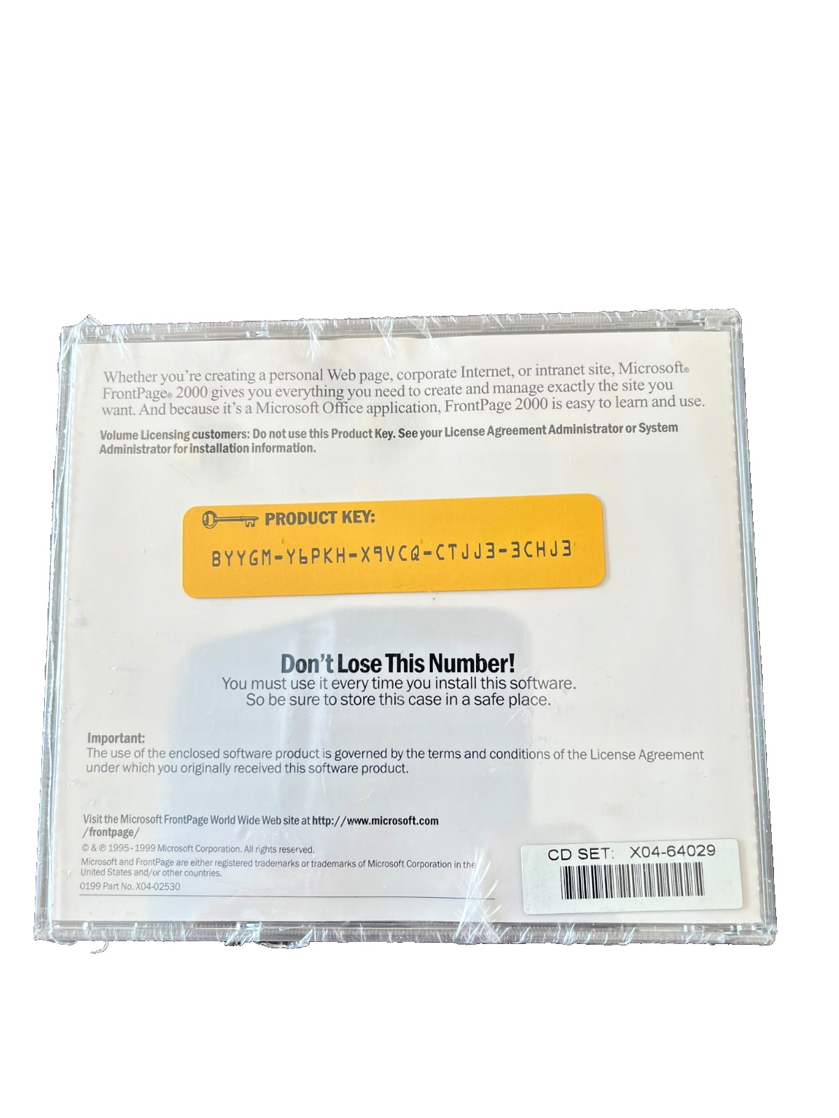 Microsoft Frontpage 2000 CD-ROM w/ Product Key New Sealed