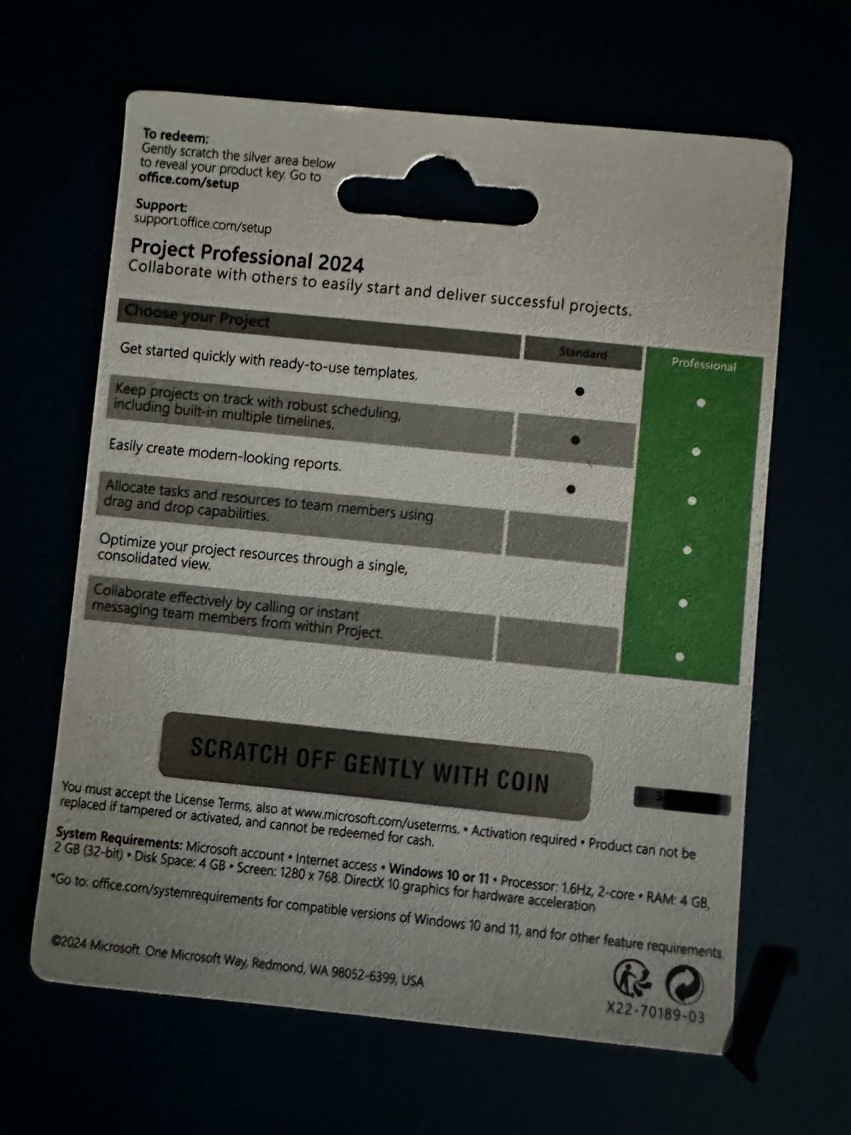 Microsoft Project Professional 2024 – 1 PC – Windows – Key Card
