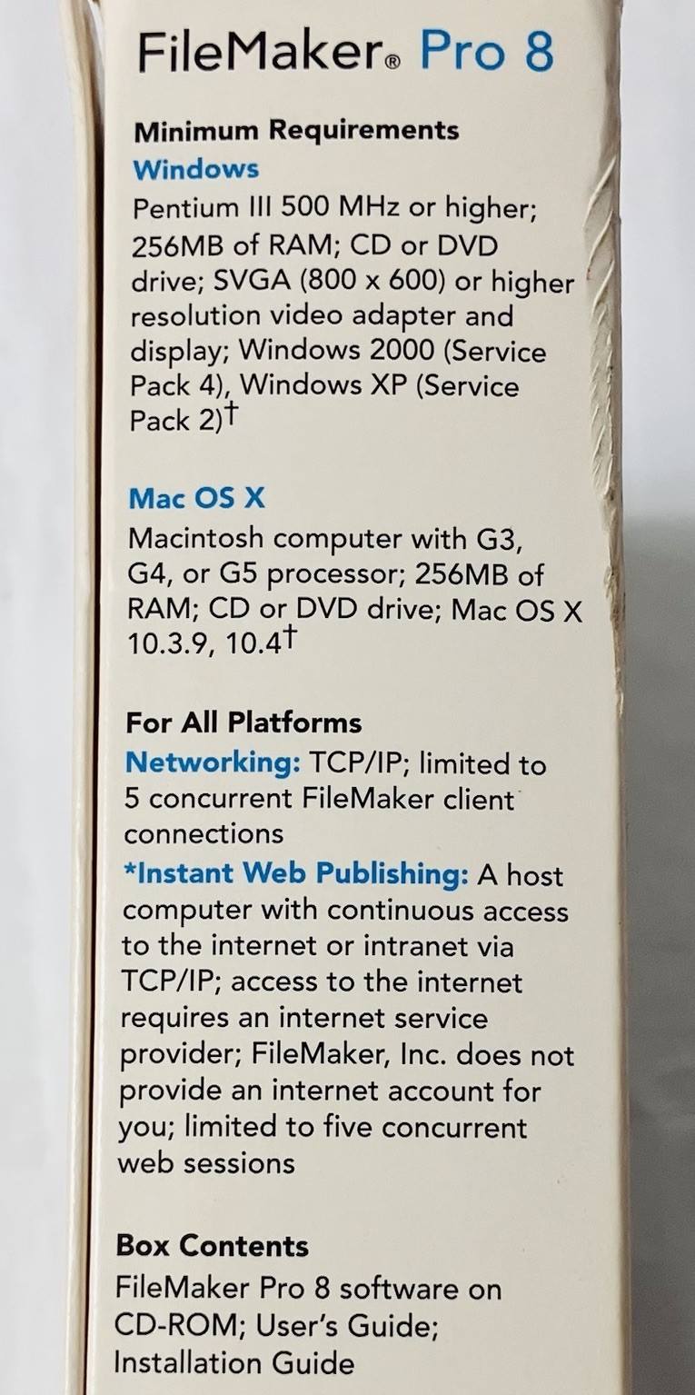 FileMaker Pro 8 Upgrade 5-License Pack Mac Windows XP w/ Box Manuals CD Extras
