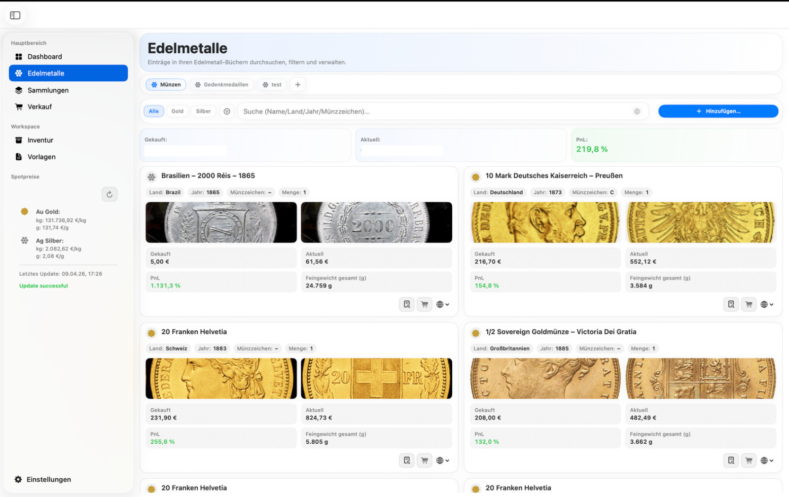 Mac Collectors Software Coins Gold Silver Inventory Dashboard
