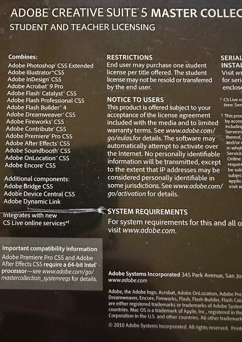 Adobe Creative Suite 5 for Mac/ Student/Teacher Licensing, Academic ID needed