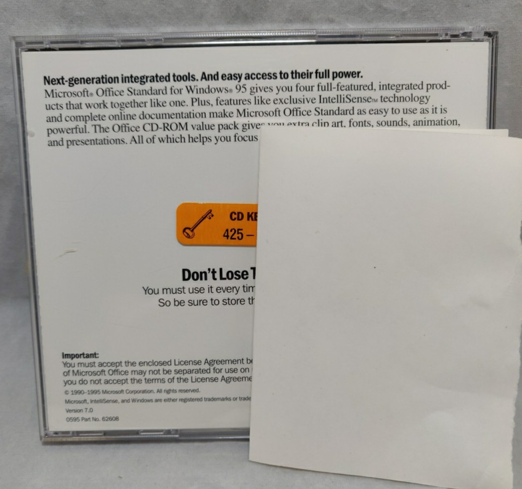 Microsoft Office Standard Designed for Windows 95 with CD KEY 021-056-002 USED