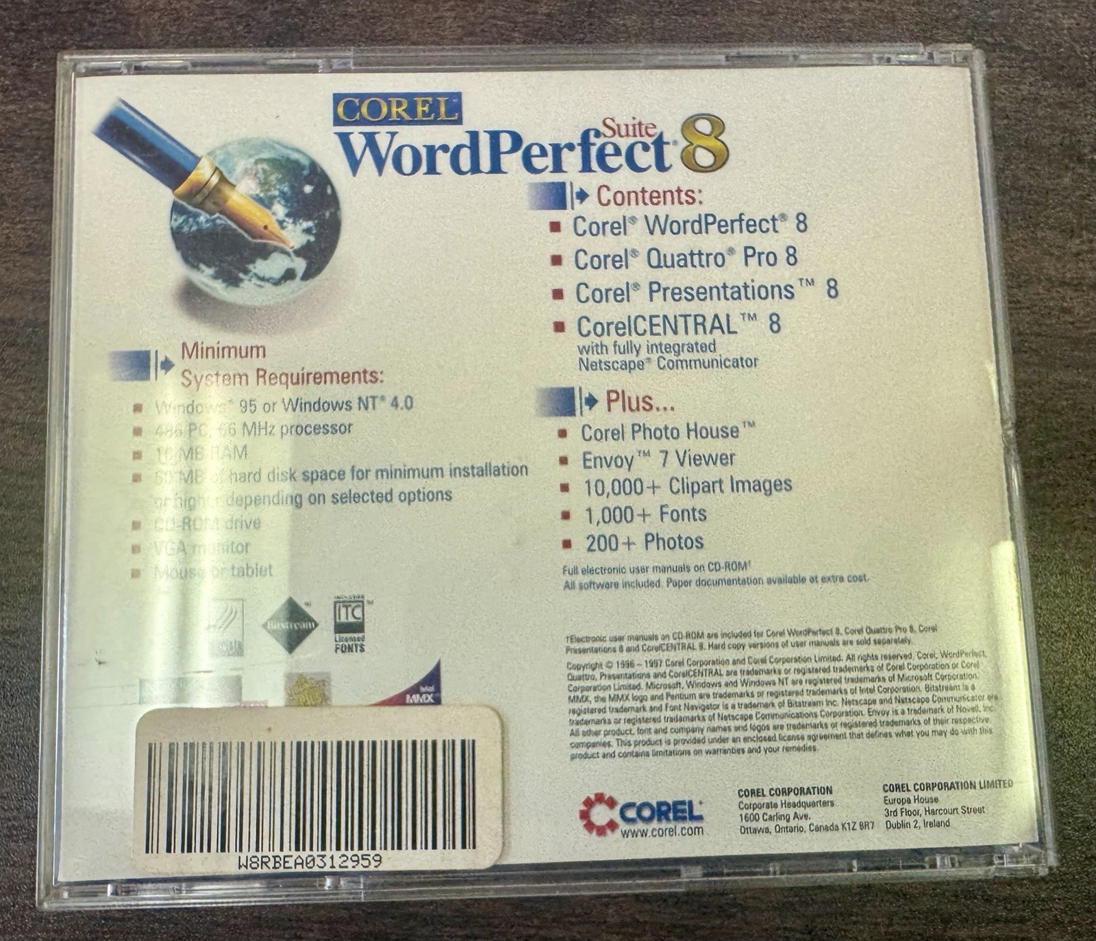 Corel Word Perfect Suite 8 Software CD Windows 1997