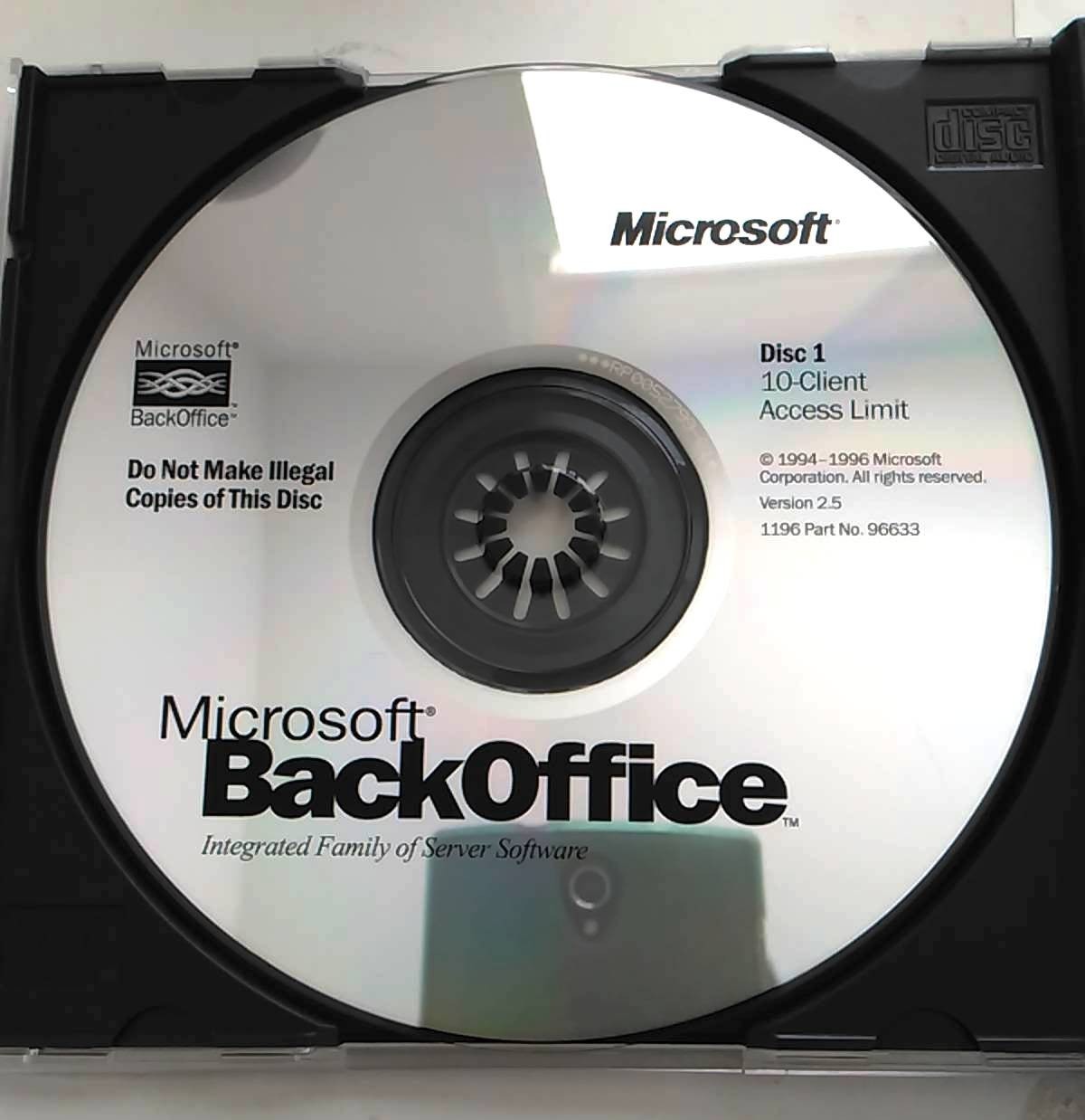 Microsoft BackOffice Version 2.5 Full Version w/ 10 Client Access