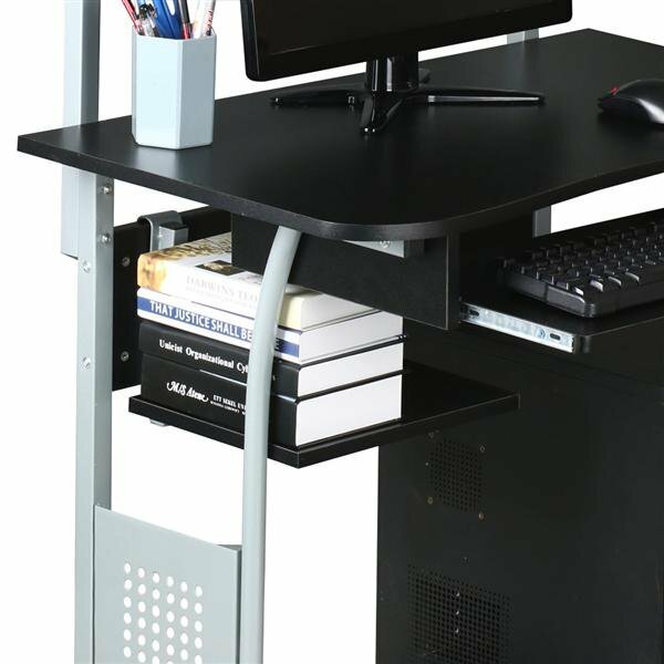 2 Tier Rolling Computer Desk w/Printer Shelf Keyboard Tray Black Home Office