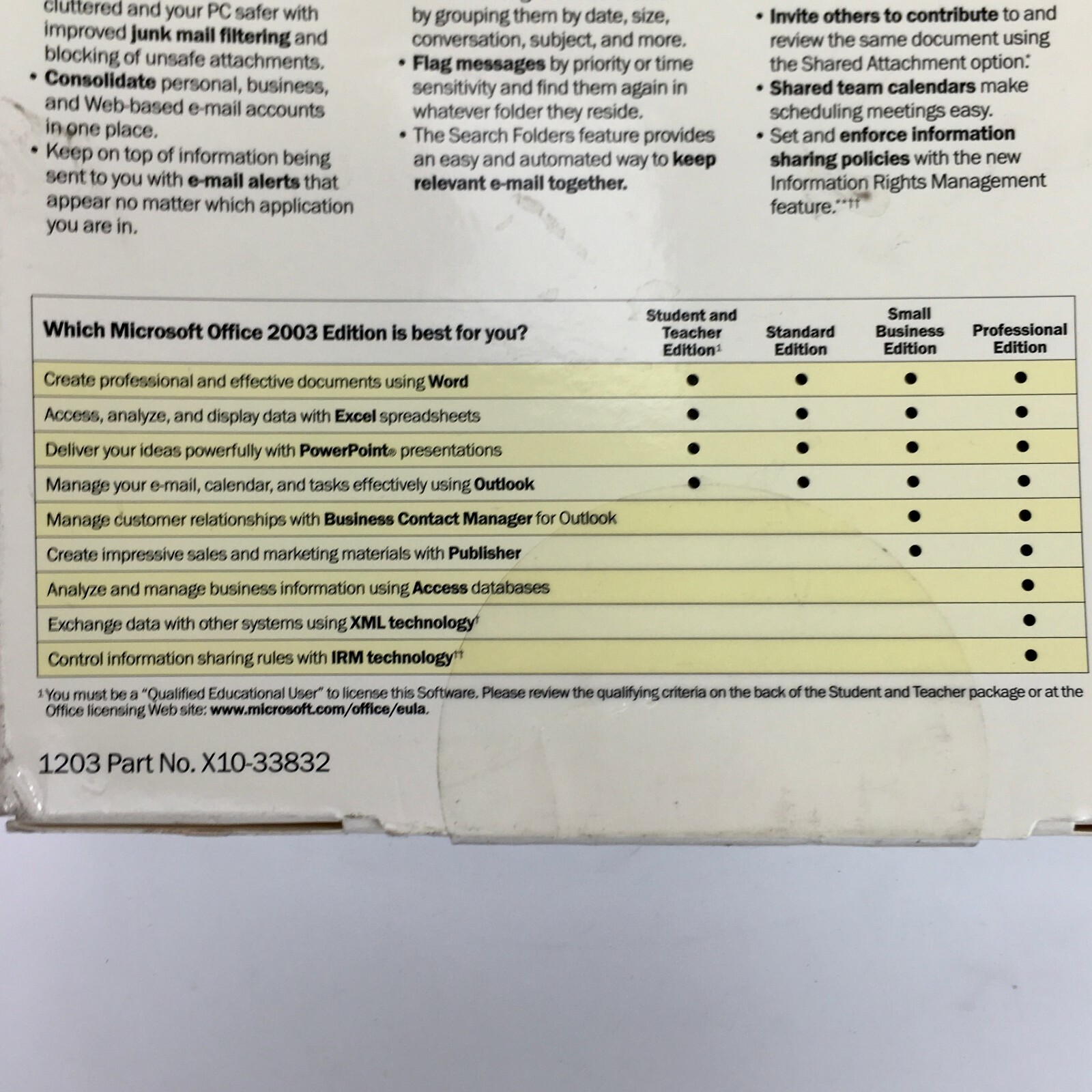 Microsoft Office Outlook 2003 For Windows 2000/XP English CD Part No X10-33832