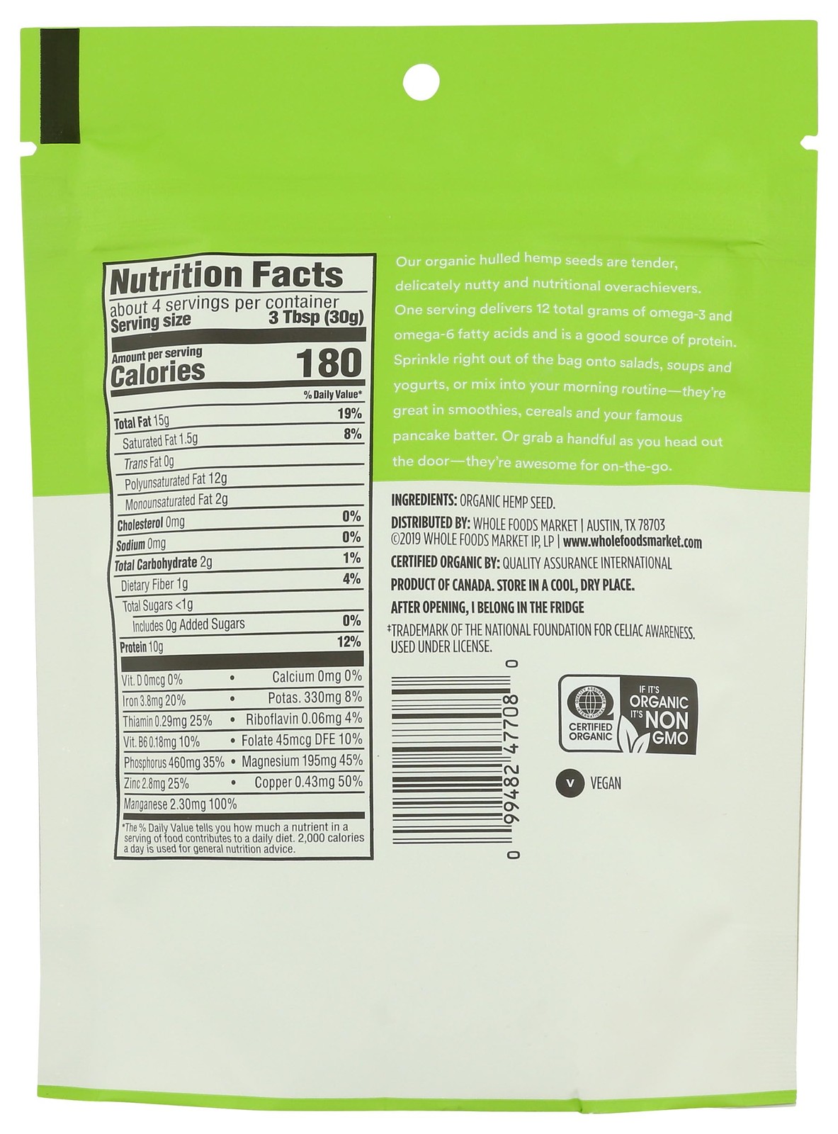 365 by Whole Foods Market, Organic Hemp Seed, 4 Ounce 4 (Pack of 1)