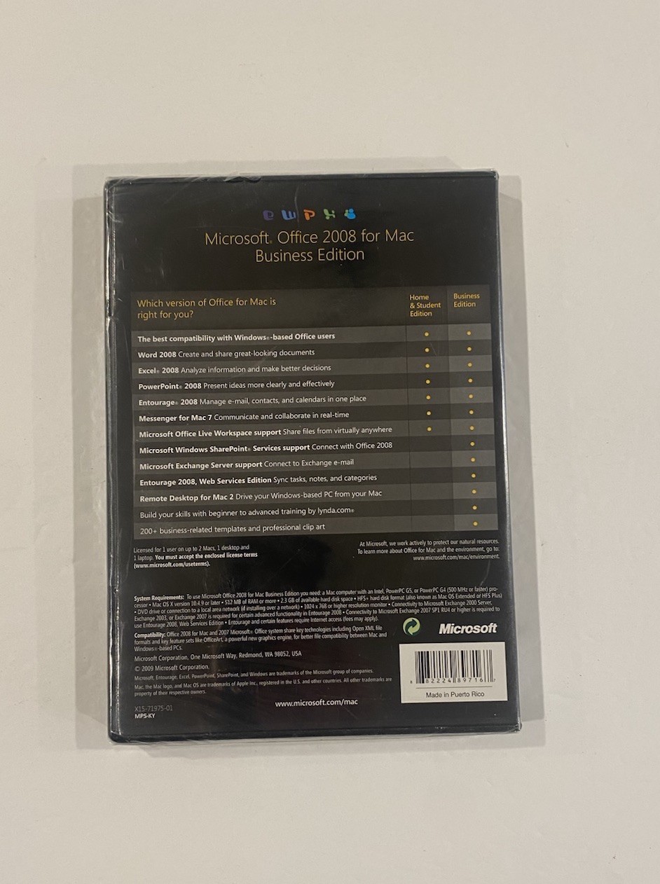 Microsoft Office: MAC 2008 Business Edition, New Factory Sealed!