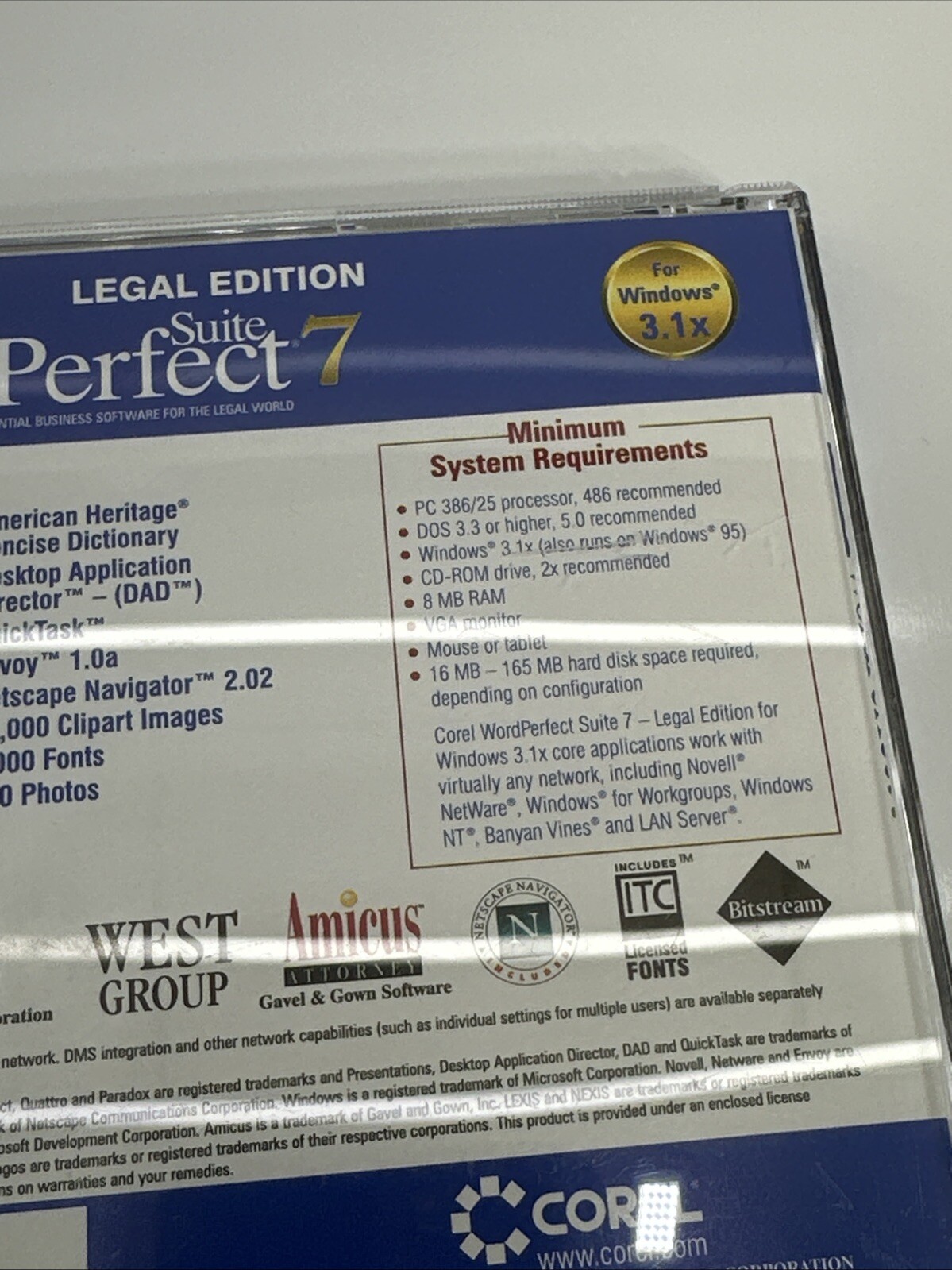 COREL Clipart/WordPerfect Suite 7 CD Windows 3.1. – Vintage 1995