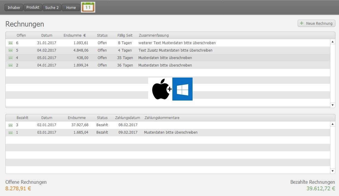 RECHNUNGSPROGRAMM WARENWIRTSCHAFT FAKTURA APPLE MAC WINDOWS DIENSTLEISTUNG