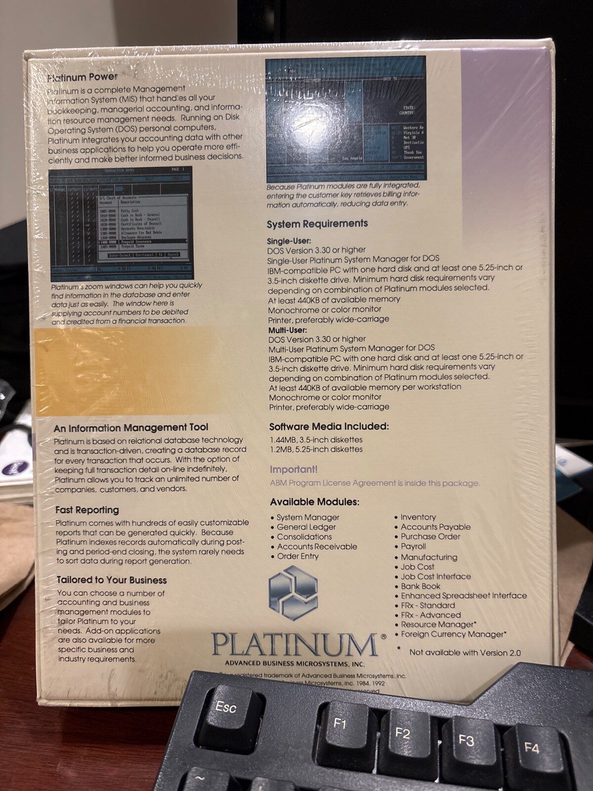 BRAND NEW IN SHRINK WRAP FRx FINANCIAL REPORTING EXTENDER ADV FOR PLATINUM ERP