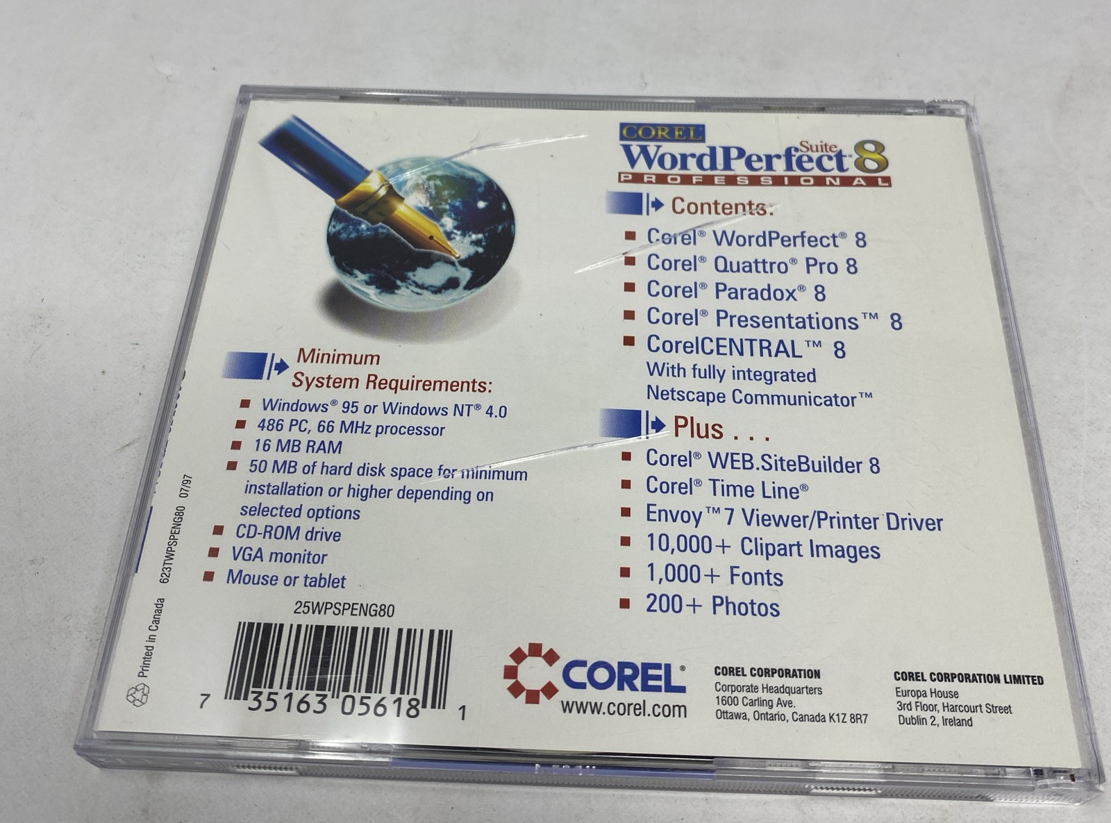 Corel WordPerfect Suite 8 Acad for Windows 95 and NT 4.0 Vintage Software CD-ROM