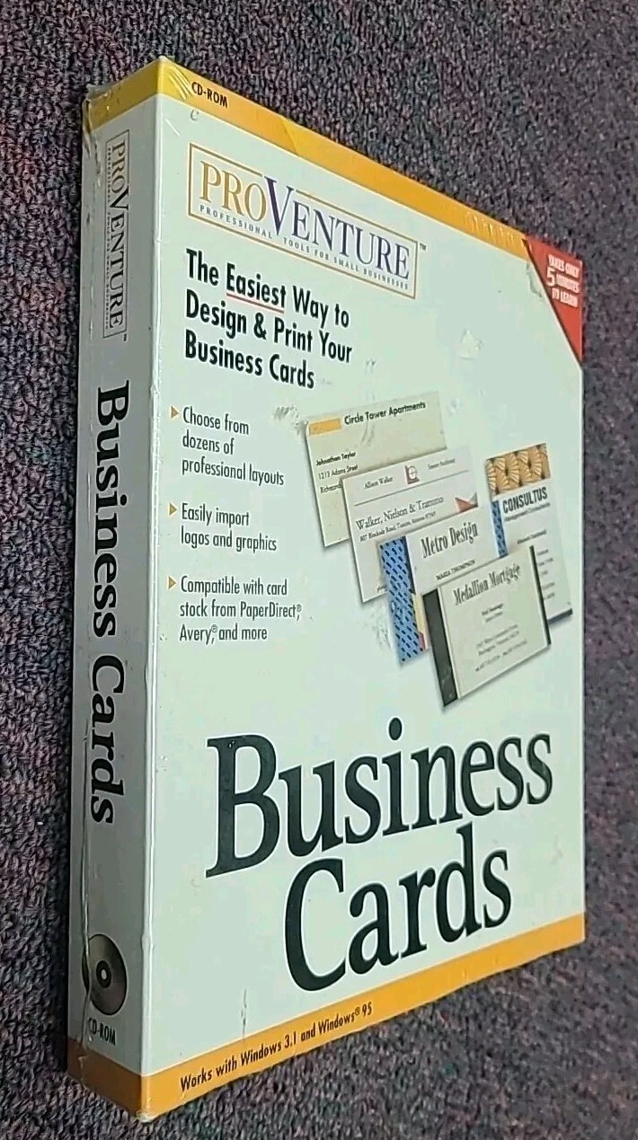 ProVenture Business Cards Design Print CD Software Windows 3.1/Windows 95