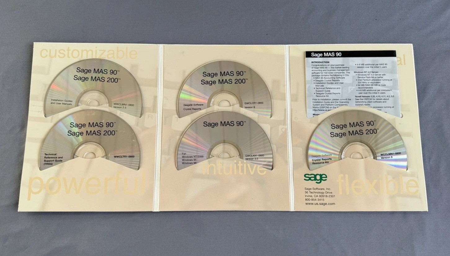 Sage MAS90 (Windows), MAS200 (Client/Server & SQL Server) New Sealed. ? Key Code