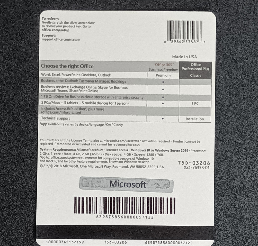 Microsoft Office Pro Plus 2019 Key Card Lifetime 1 PC Genuine Retail