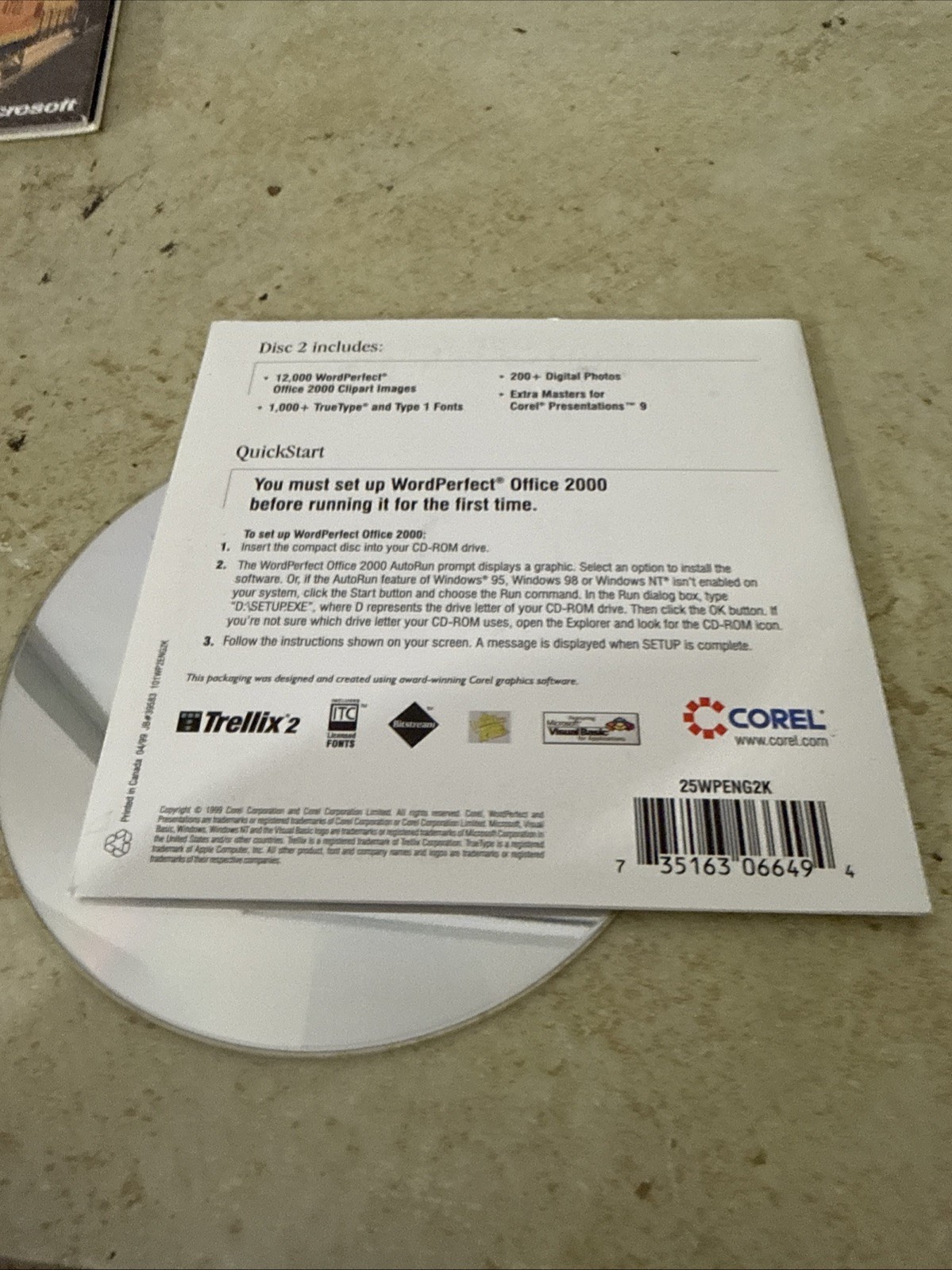 Vintage WordPerfect Office 2000 Professional CD-ROM – Disc 2
