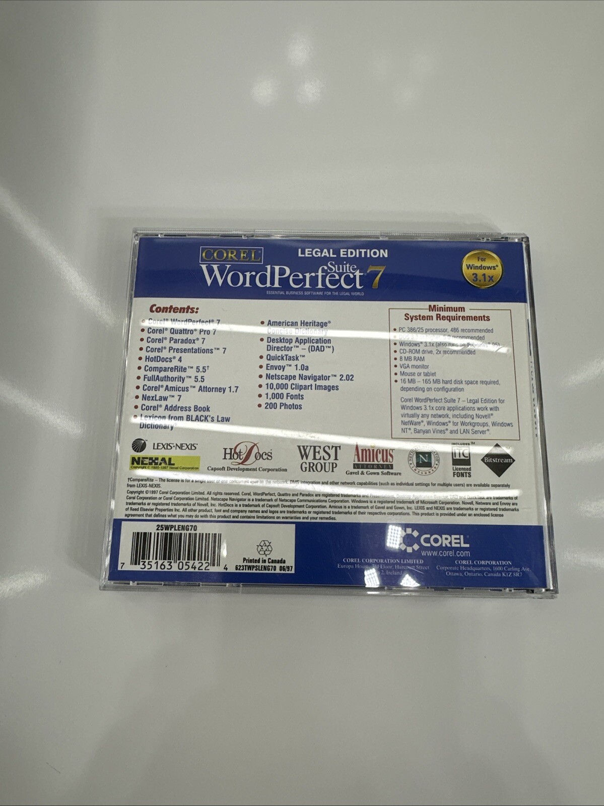 COREL Clipart/WordPerfect Suite 7 CD Windows 3.1. – Vintage 1995