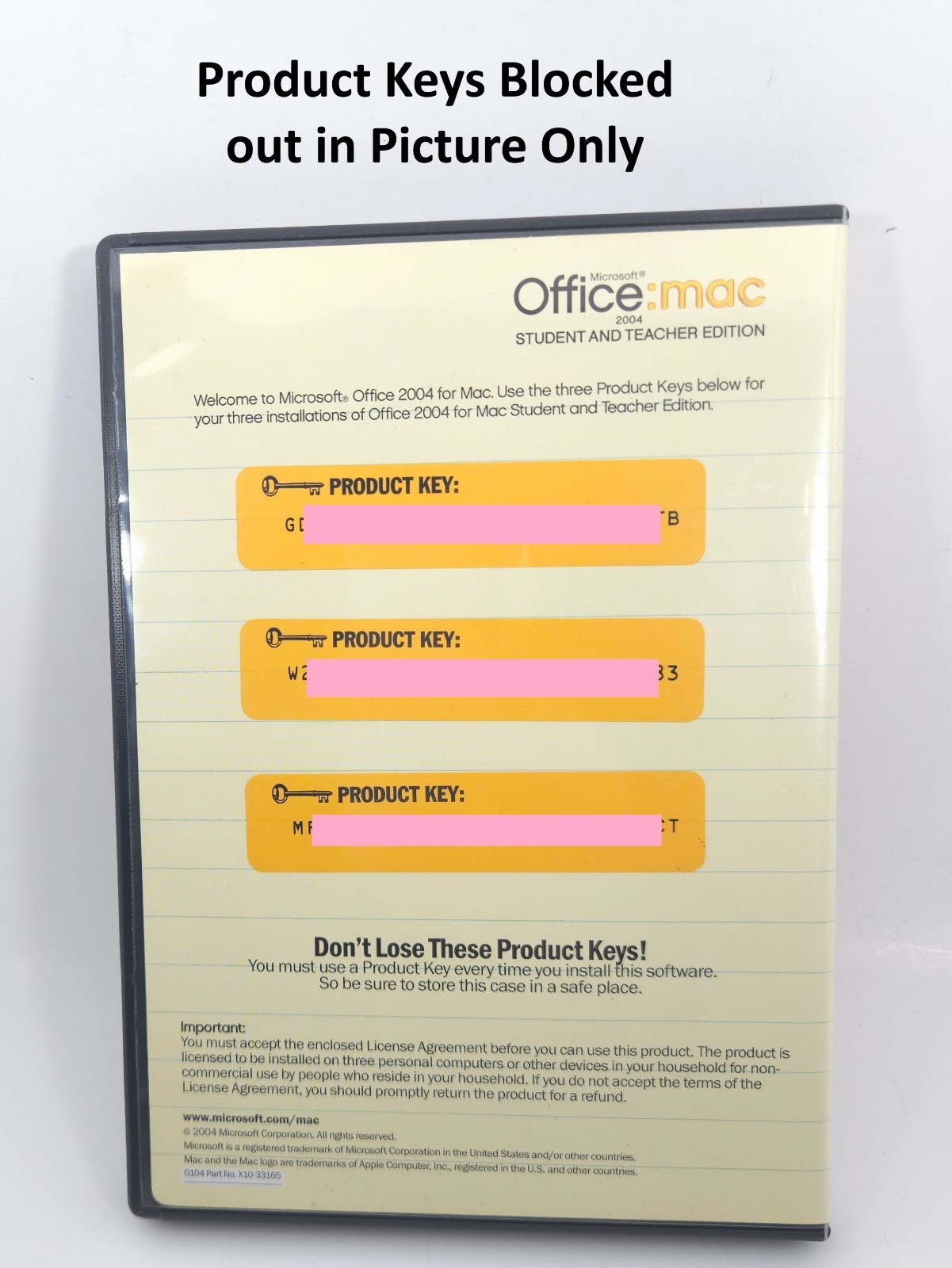 Microsoft Office Mac 2004 Student Teacher Edition 3 Product Keys & Booklet