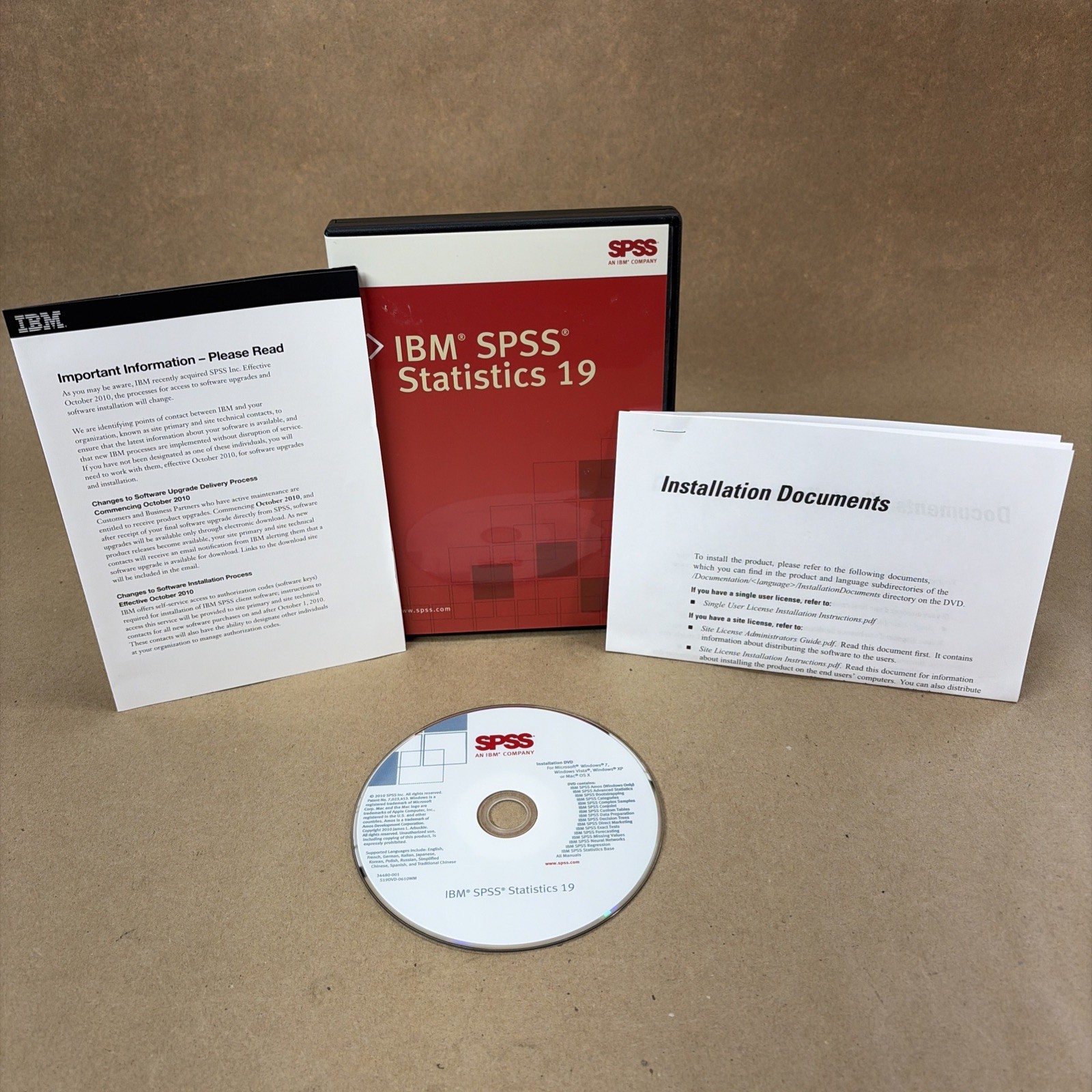 IBM SPSS Statistics Version 19 Vintage Software DVD & Manuals NO KEY