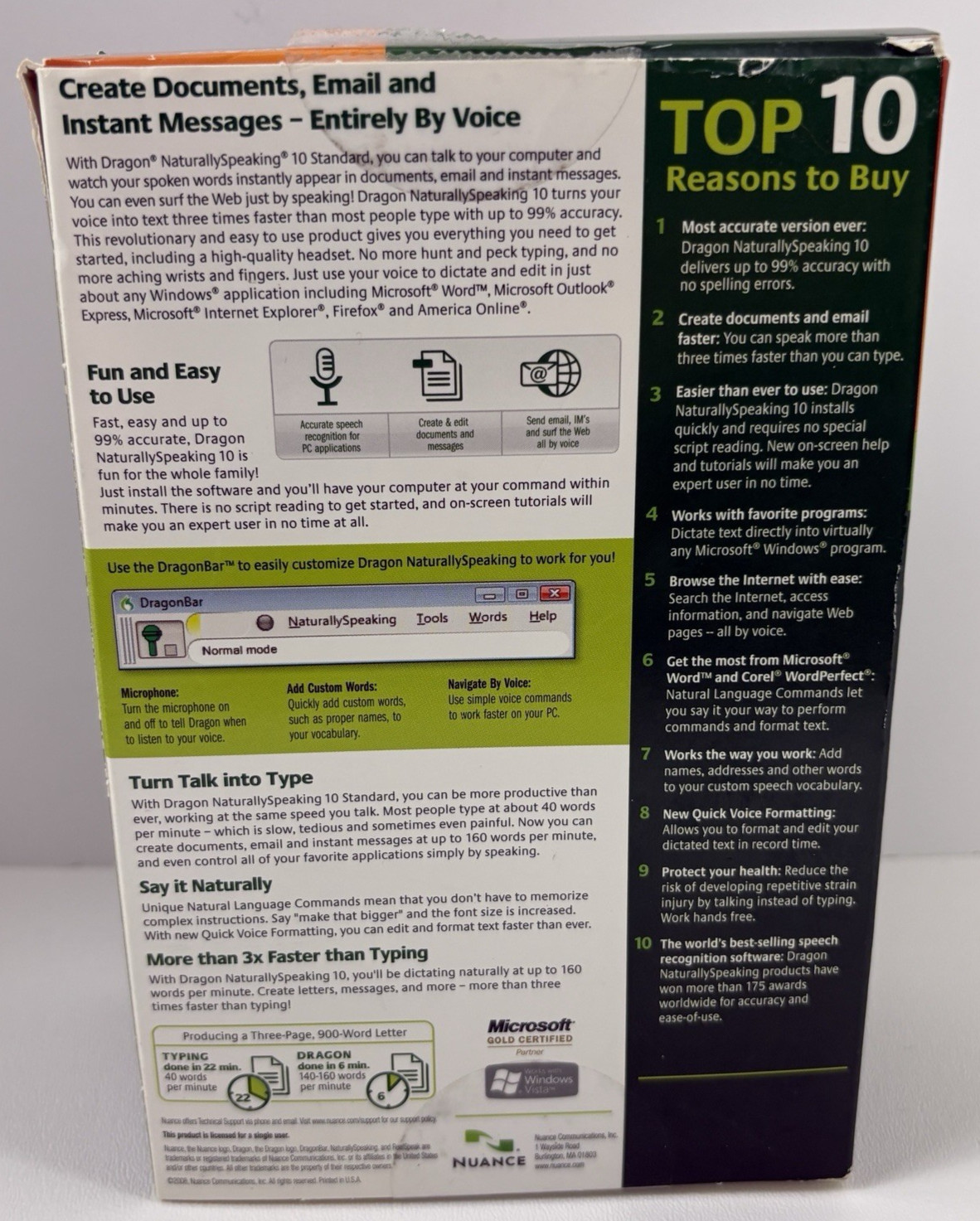 Nuance Dragon NaturallySpeaking 10 Speech Recognition Software Microphone DVD